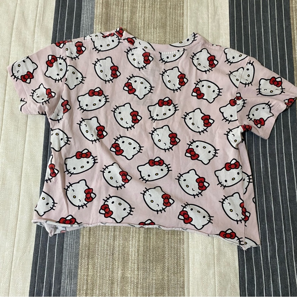 Hello Kitty Pink Allover Print Crop Top with Red Bows
